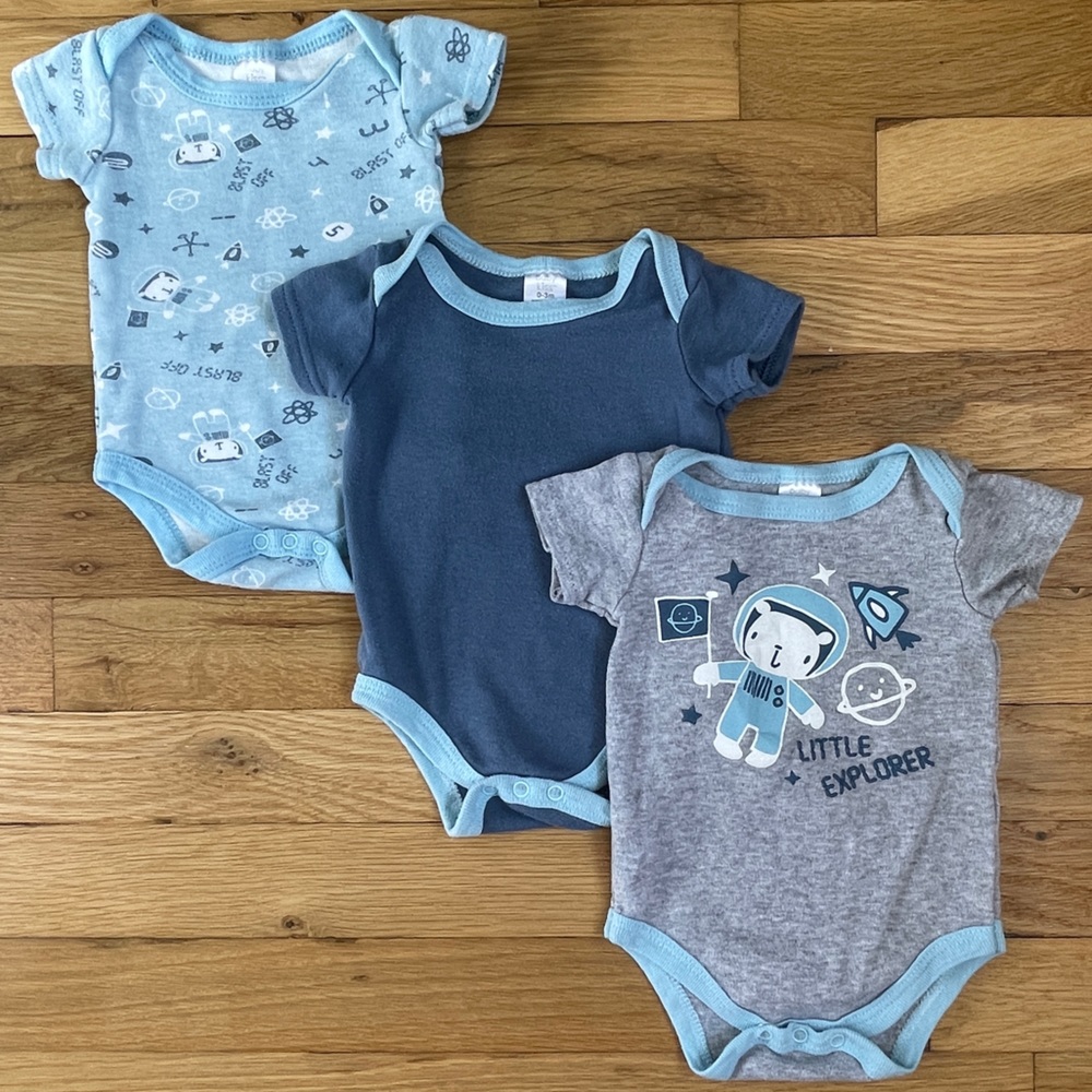 Baby Kiss Baby Boy Bodysuits, 3-Pack, Short Sleeve, 0-3 months